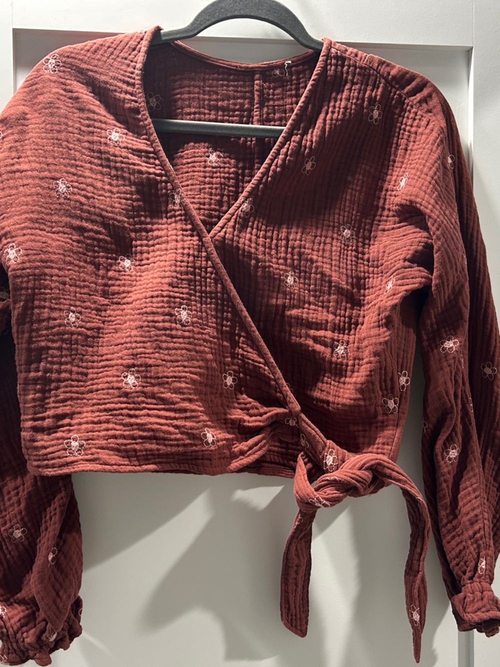 Madewell Textured Gauze Tie-Front Top with Tiny Floral Embroidery